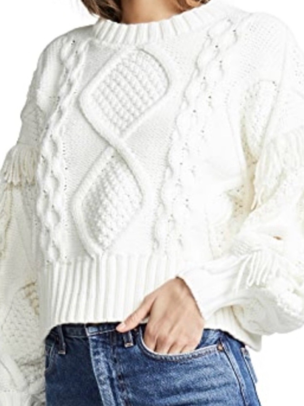 Line and Dot Women's White CrewNeck CableKnit Sweater Sweatshirt Size XS